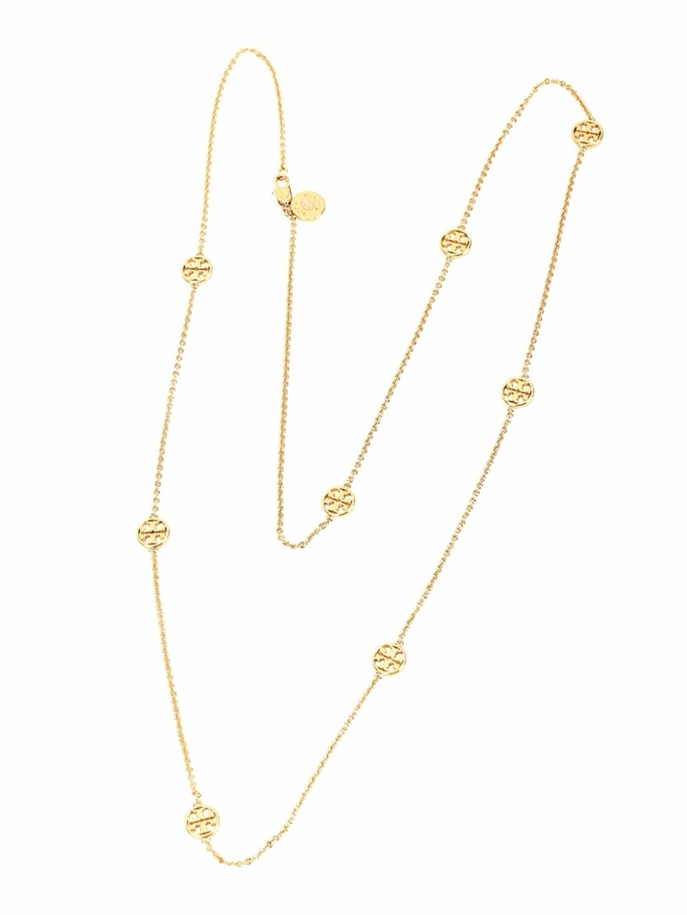 TORY BURCH Miller Medallion Long Station Necklace in 18k Plated Gold